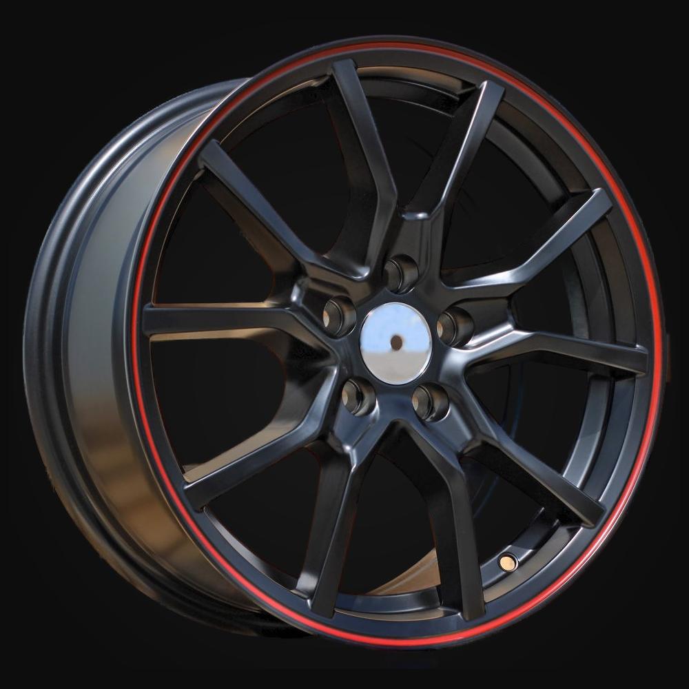 Ratlankis R17x7J  5X108  ET  38  67.1  B5253  Black Half Matt+Red Lip (BLHMRL)  For RACIN  (P)