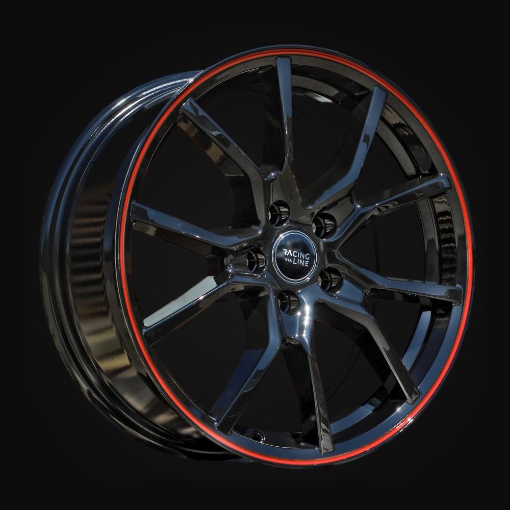 Ratlankis R17x7J  5X105  ET  40  56.6  B5253  Black+Red Line (BR)  For RACIN  (L3)  ((AKC 80 Eur))